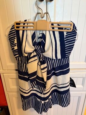 Lulu's Navy and White Striped Strapless Dress
